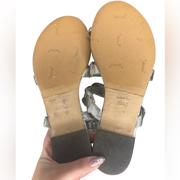 CHANEL WOMENS SANDAL METALLIC CALFSKIN SILVER LEATHER SZ 39.5 - Picture 5 of 9